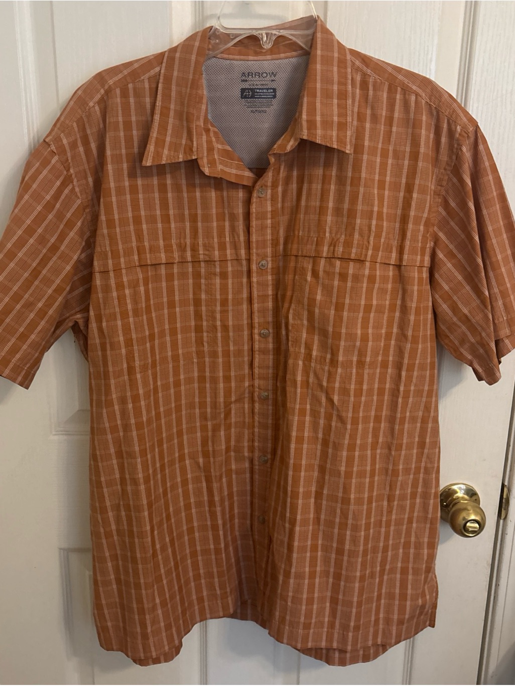 Arrow Short-Sleeve Button-Down Plaid Shirt In Rust Orange